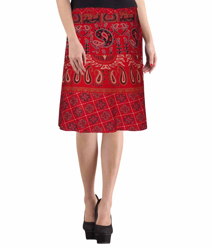     			Sttoffa Red Cotton Midi Skirt