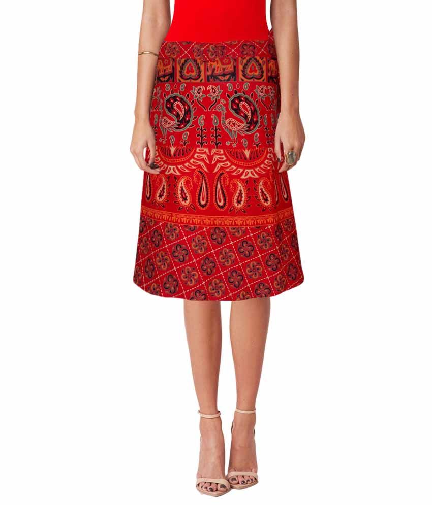     			Sttoffa Red Cotton Midi Skirt