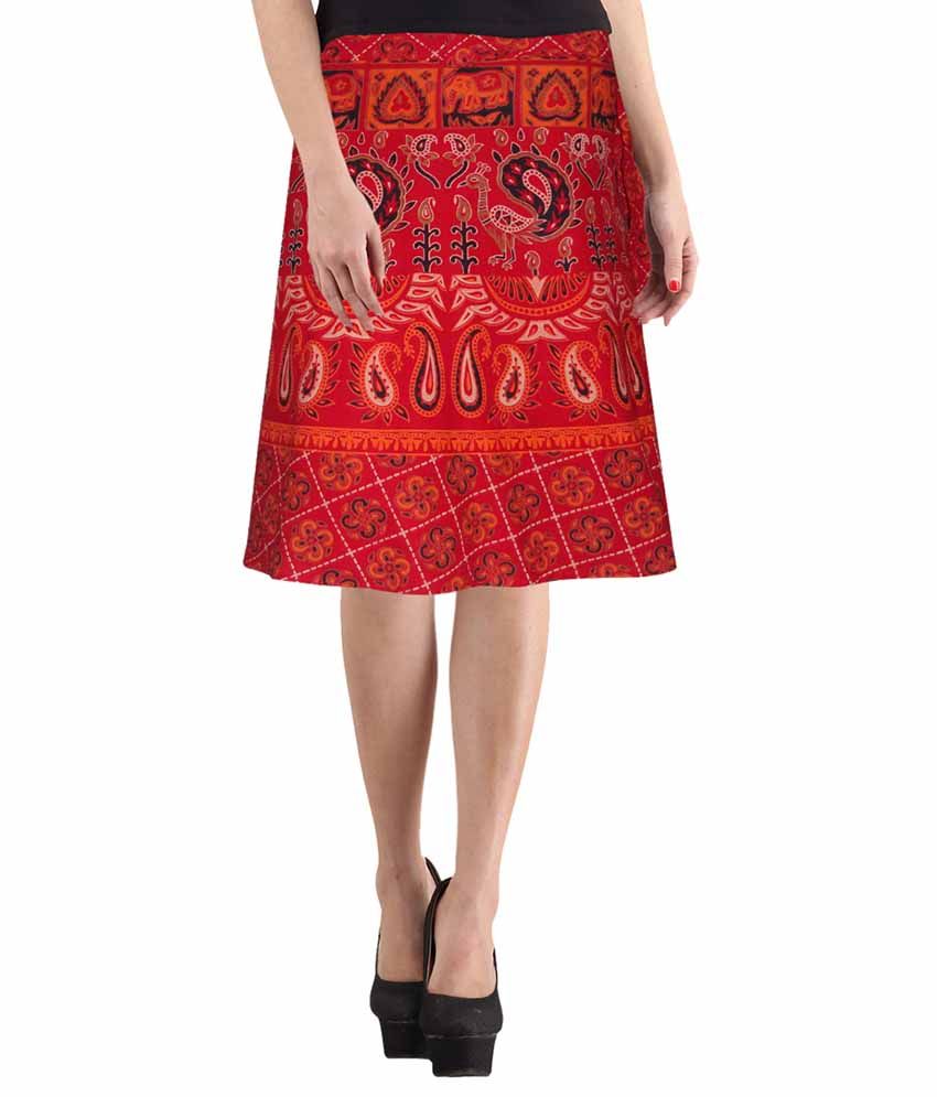     			Sttoffa Red Cotton Midi Skirt