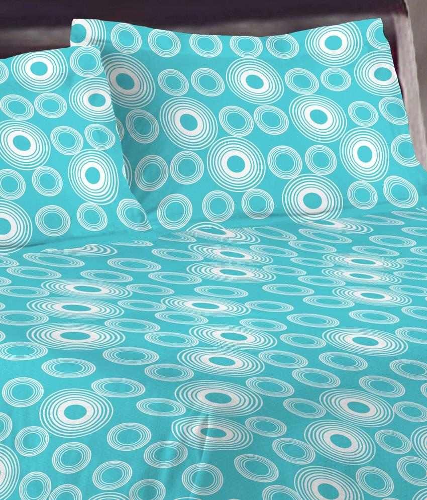 Bombay Dyeing Element Blue Geometrical Double Bedsheet with 2 Pillow