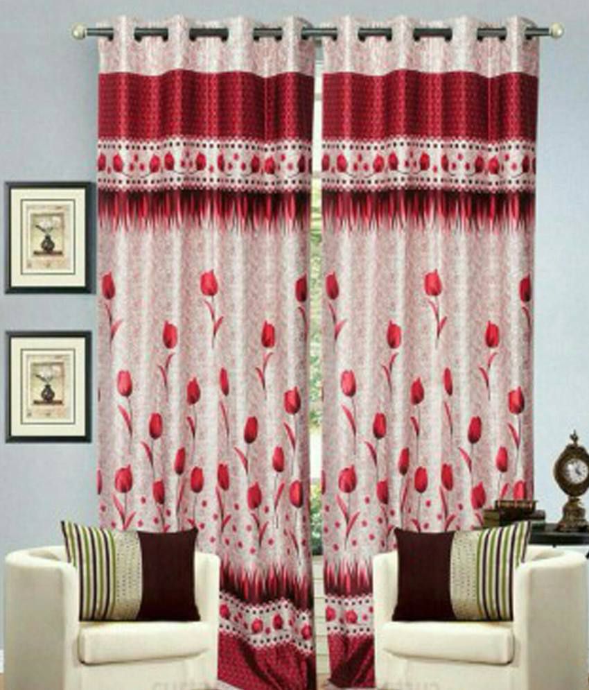     			Tanishka Fabs Solid Semi-Transparent Eyelet Curtain 7 ft ( Pack of 2 ) - Red