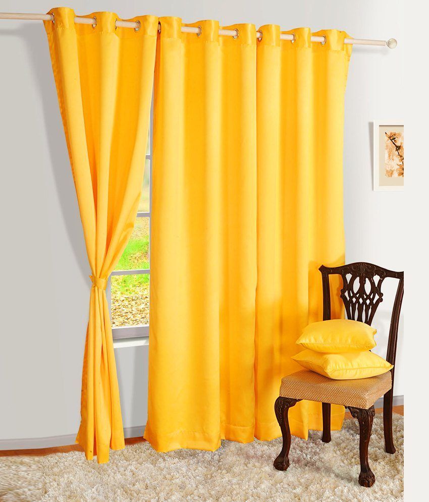     			Tanishka Fabs Solid Semi-Transparent Eyelet Curtain 7 ft ( Pack of 2 ) - Yellow