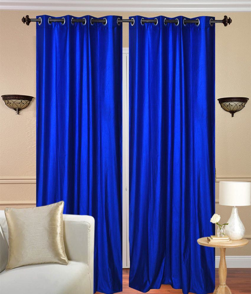     			Panipat Textile Hub Solid Semi-Transparent Eyelet Window Curtain 7 ft Pack of 2 -Blue
