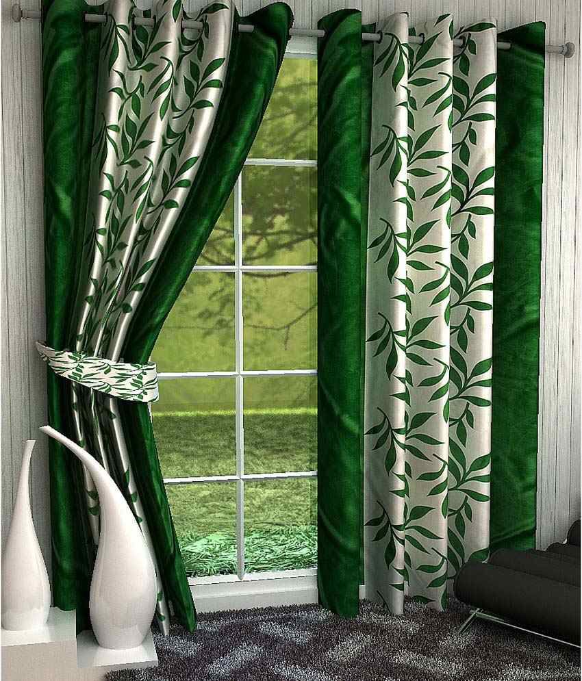     			Panipat Textile Hub Floral Semi-Transparent Eyelet Window Curtain 7 ft Pack of 2 -Green