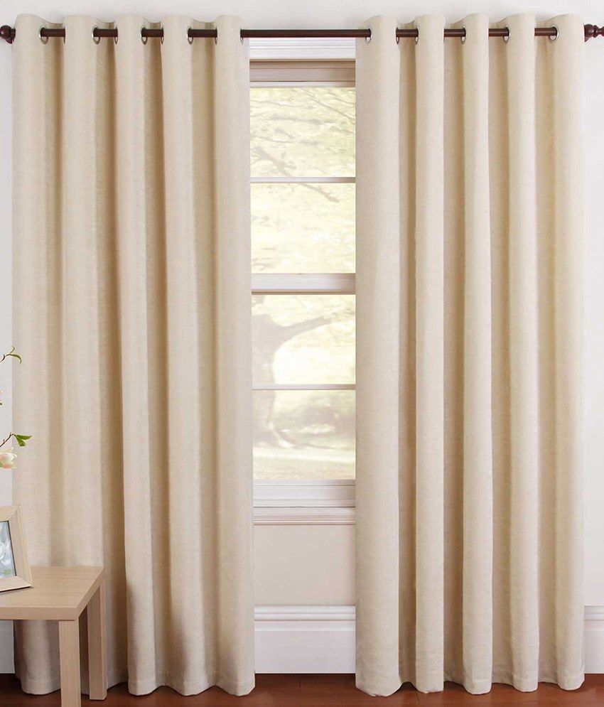     			Panipat Textile Hub Solid Semi-Transparent Eyelet Window Curtain 7 ft Pack of 4 -Beige