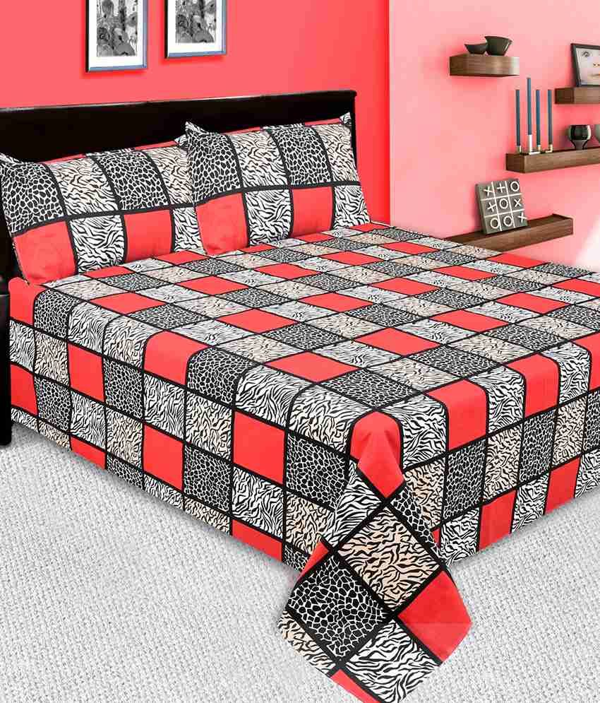 Cotton Bed Sheet Multicolour Checks Cotton Double Bedsheet with 2