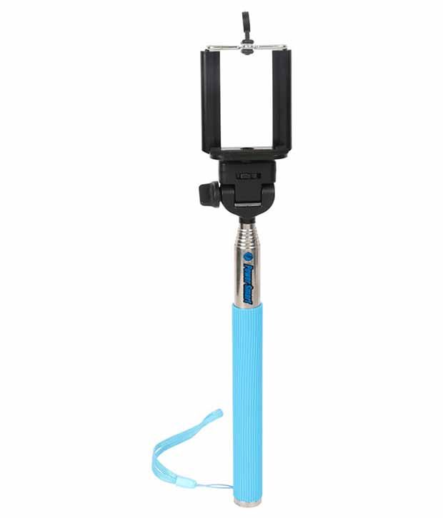 Power Smart PS1318 Monopod Selfie Stick With Bluetooth Remote Control Blue Selfie Sticks