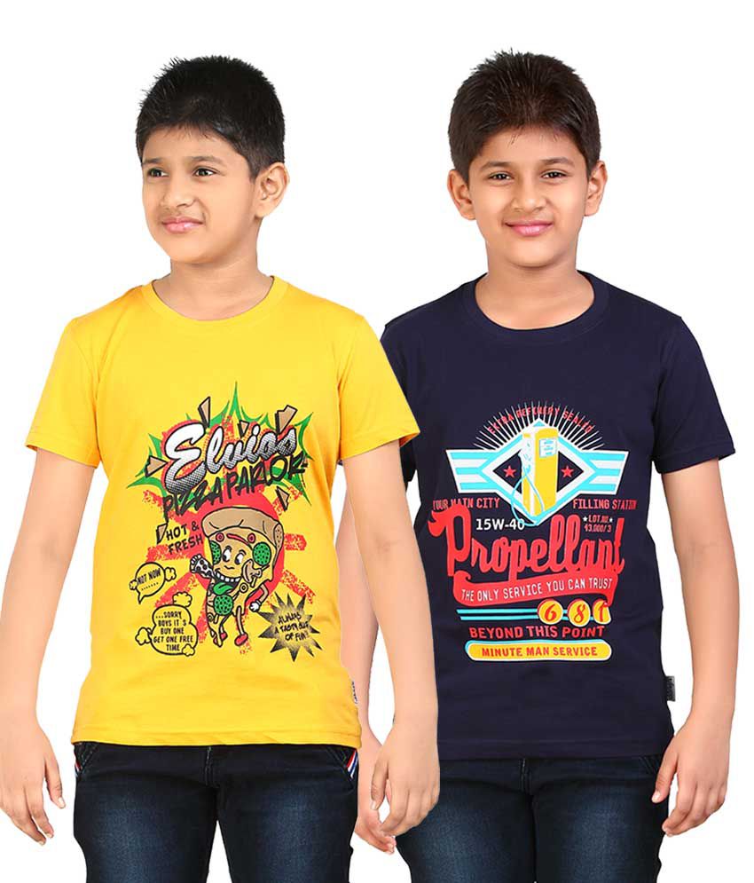 Dongli Multi Color Cotton T Shirts For Boys - Pack Of 2