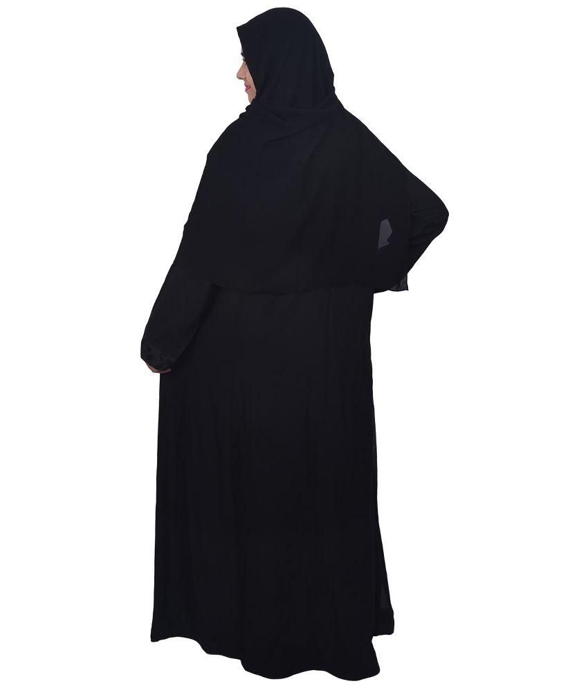 Dubai Abaya Black Stitched Burqas With Hijab Price In India Buy Dubai Abaya Black Stitched