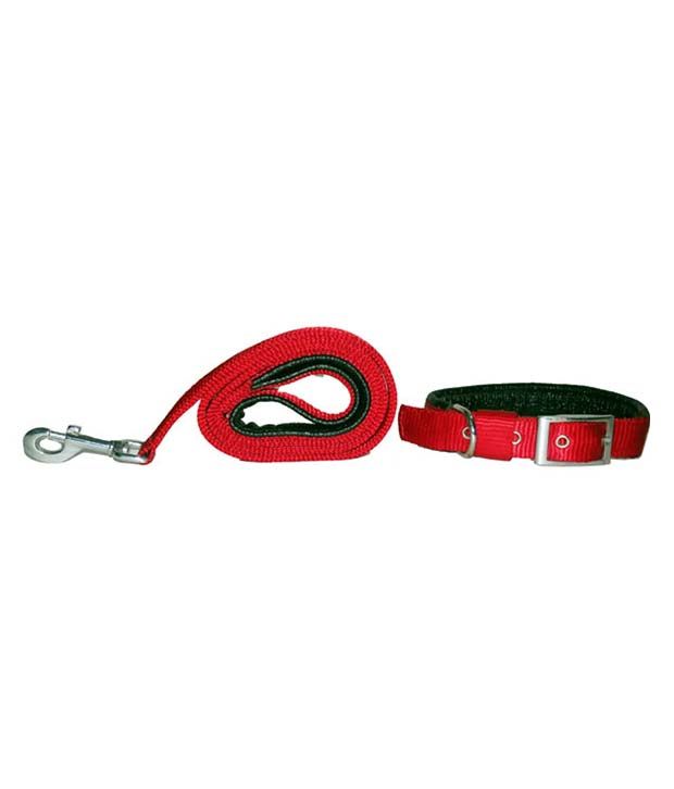     			Pet Club51 Standard Dog Collar And Leash With Padding - Red