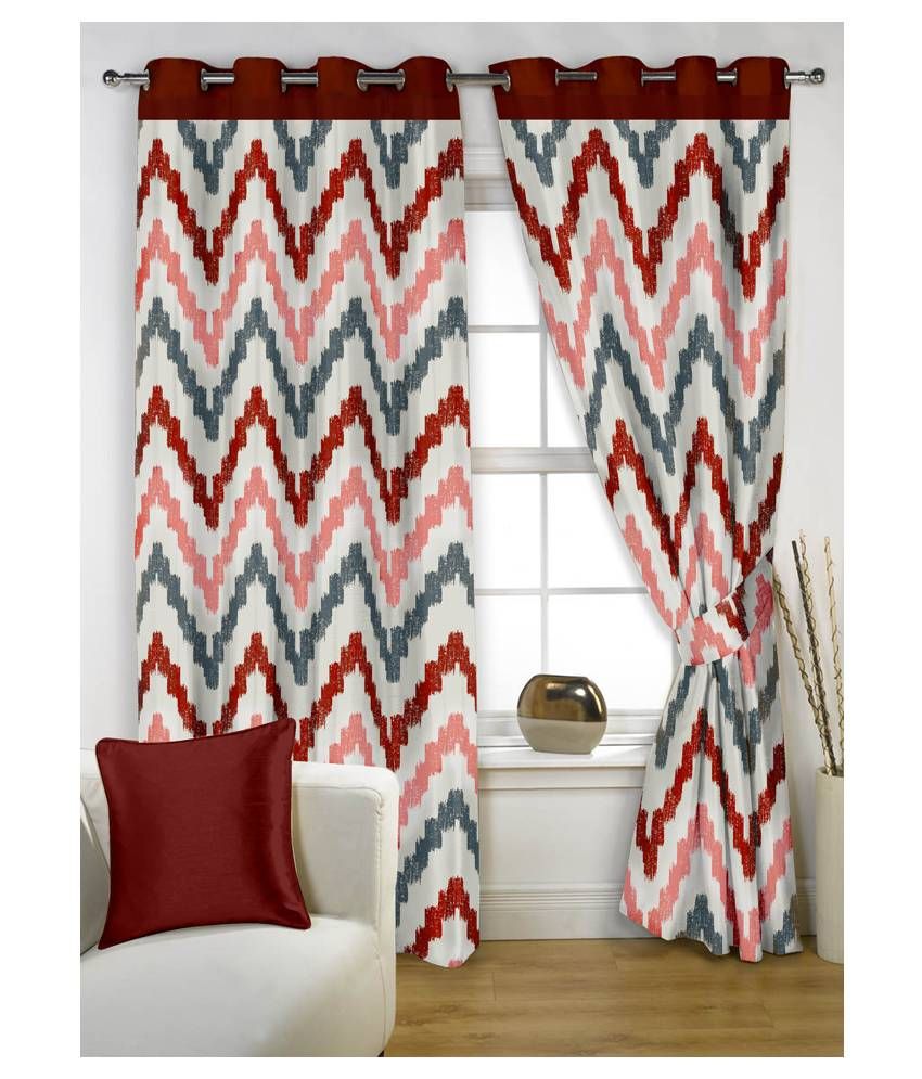 StoryHome Brown Polyester Window Curtain Set of 2 Stripes Multi