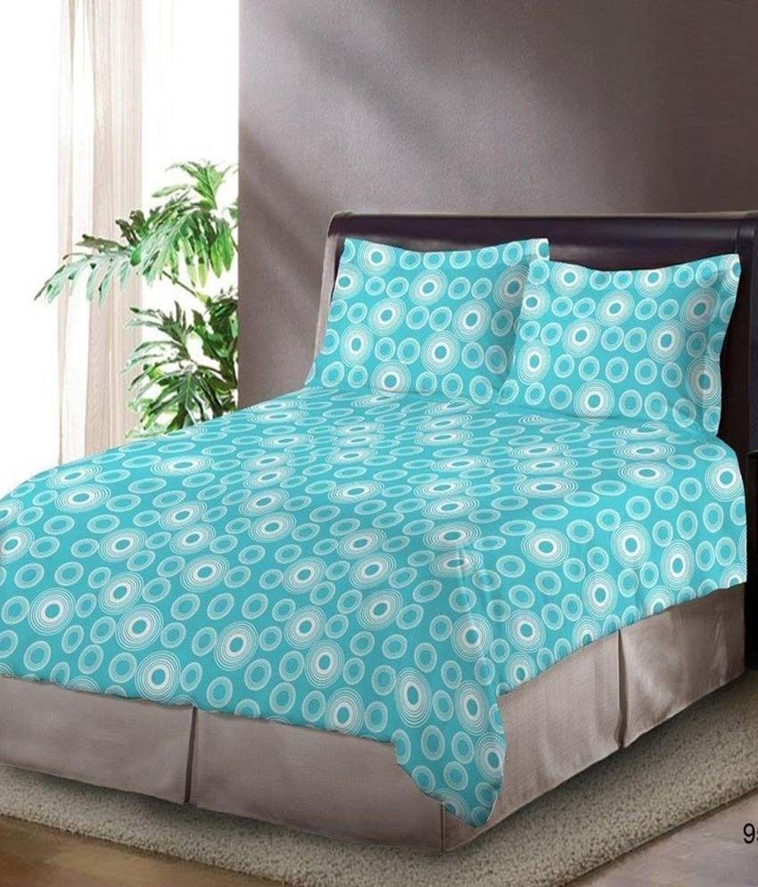 Bombay Dyeing Blue Floral Poly Cotton Double Bed Sheet With Two Pillow Covers Buy Bombay 7919