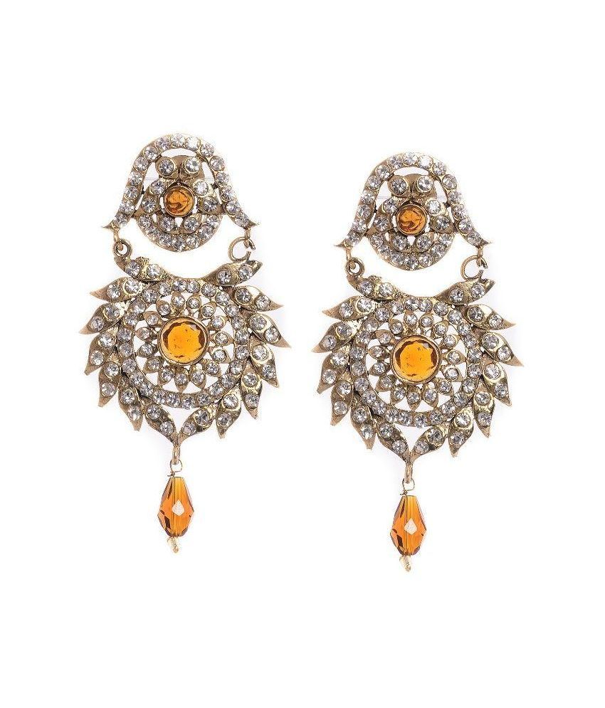 Buyclues Brass Gold Plating Crystal Studded Multi Coloured Earrings