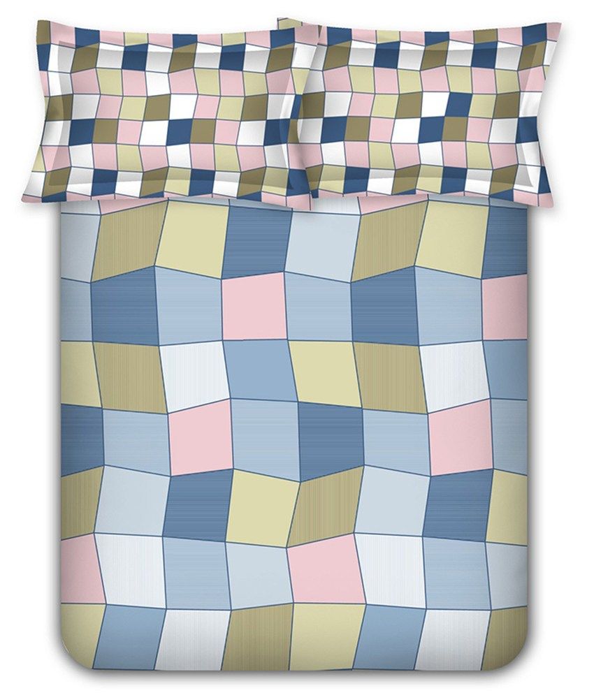 Raymond Home Blue and Green Cotton Double Bedsheets with 2 Pillow