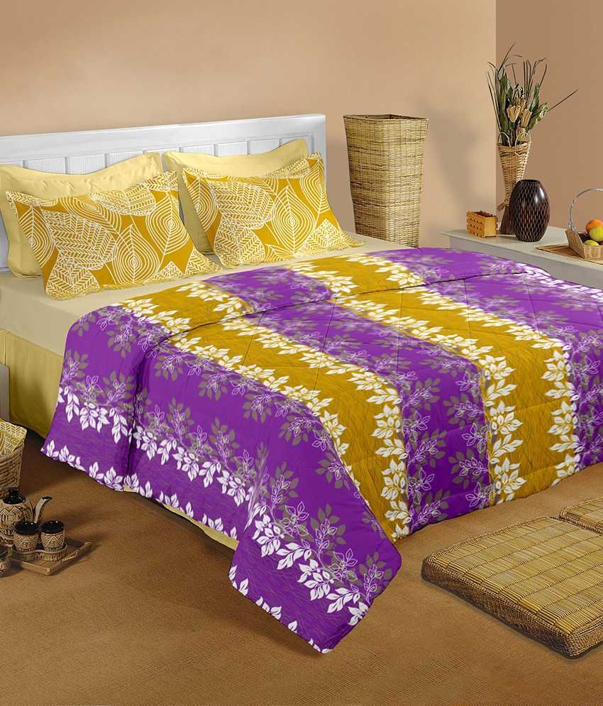 Raymond Home Purple and Yellow Cotton Double Bedsheets with 2 Pillow ...