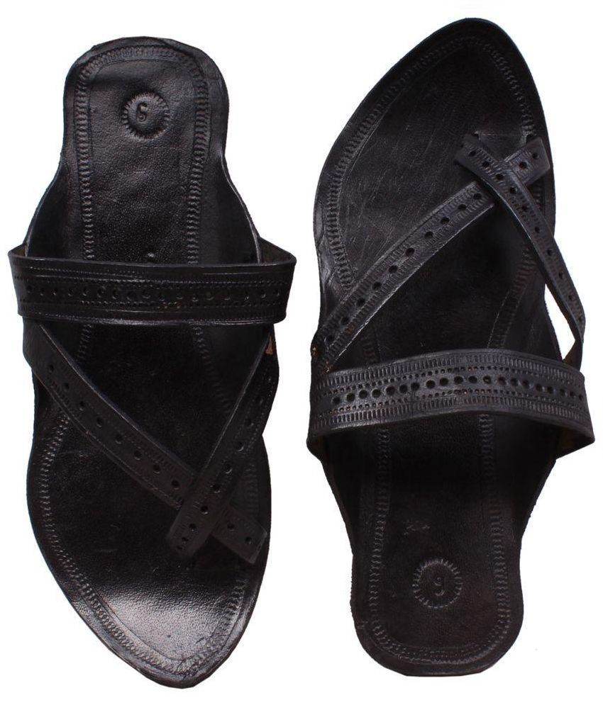 black kolhapuri leather chappals