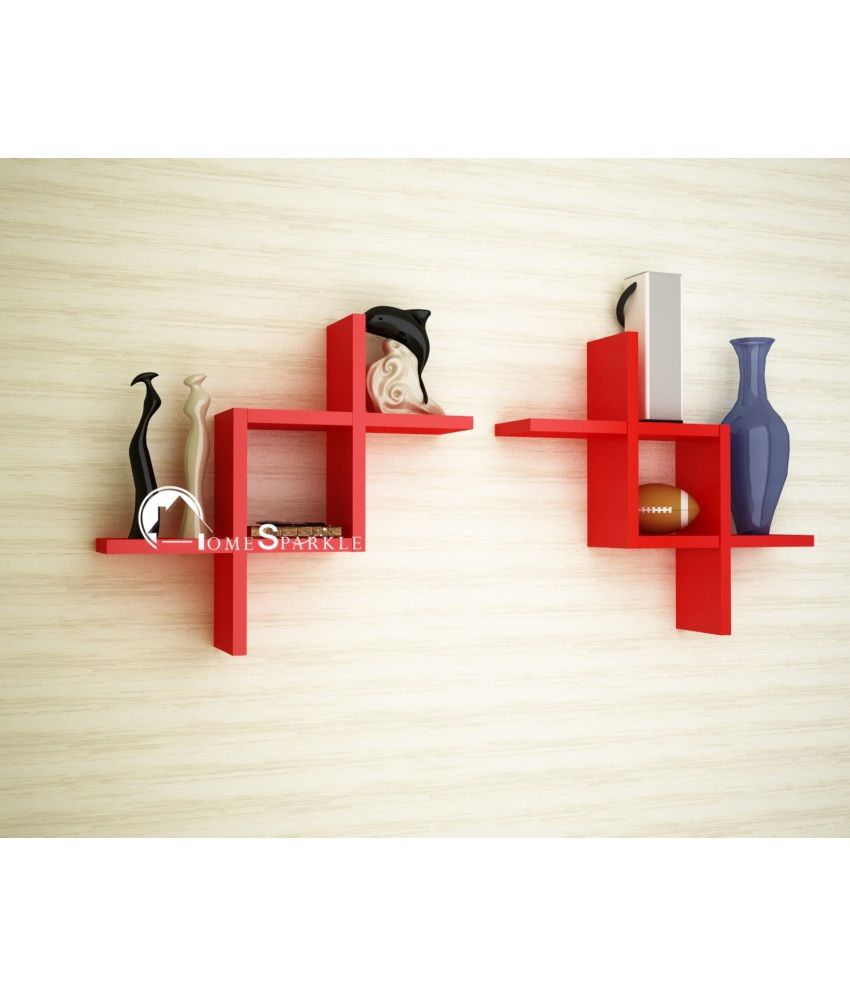 Home Sparkle Red Wooden Zig Zag Floating Shelf/ Wall Shelf / Storage