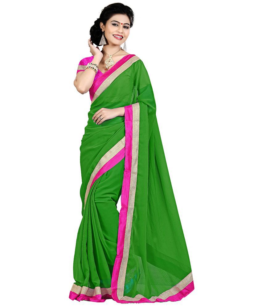 Party Wear Dresses Green Chiffon Saree - Buy Party Wear Dresses Green ...