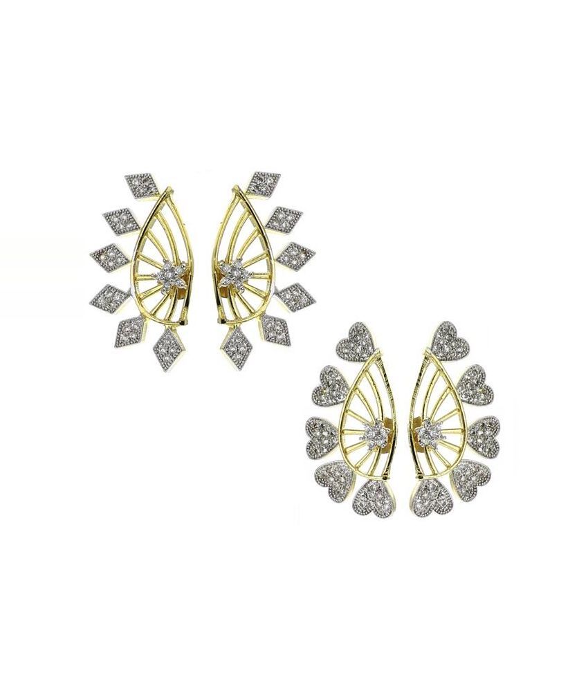     			Zeneme Alloy Gold Plating American diamonds Studded Gold Coloured Earrings Combo