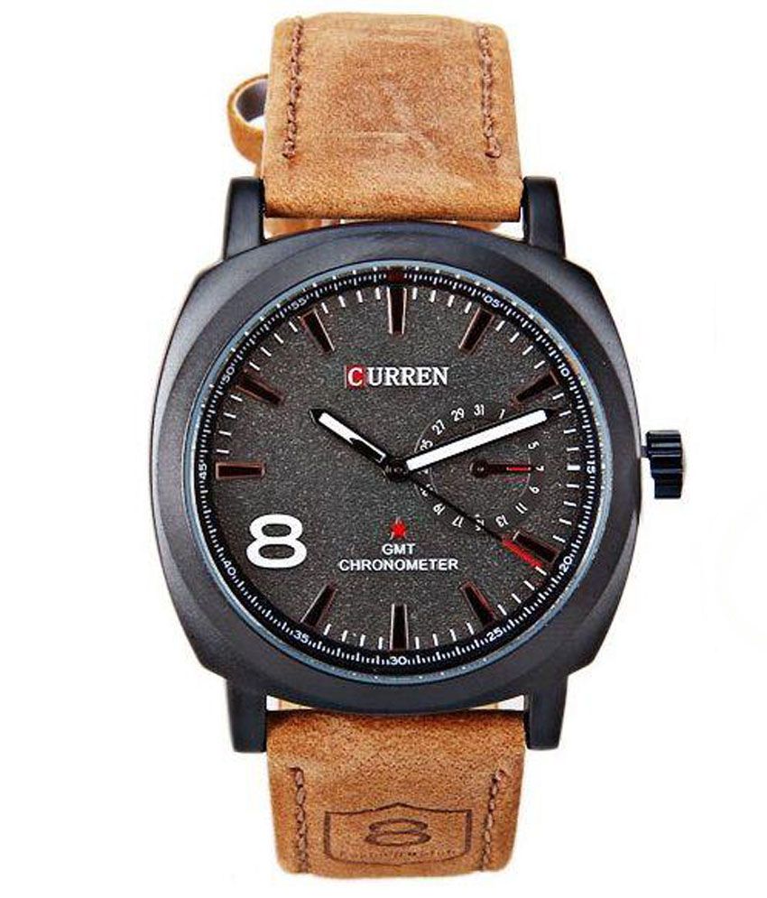 curren tan leather analog watch