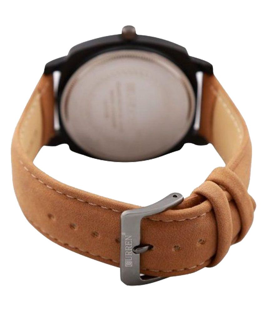 curren tan leather analog watch