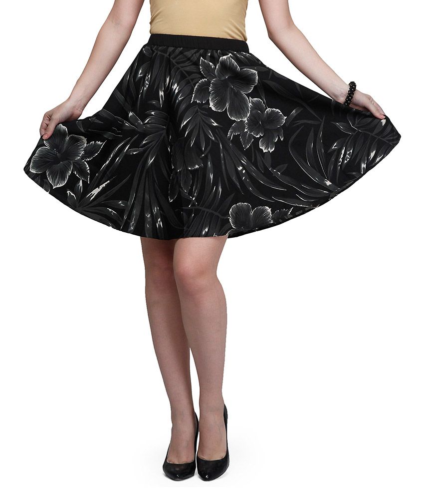 Download Buy Eavan Black Poly Crepe Skater Skirt Online at Best ...