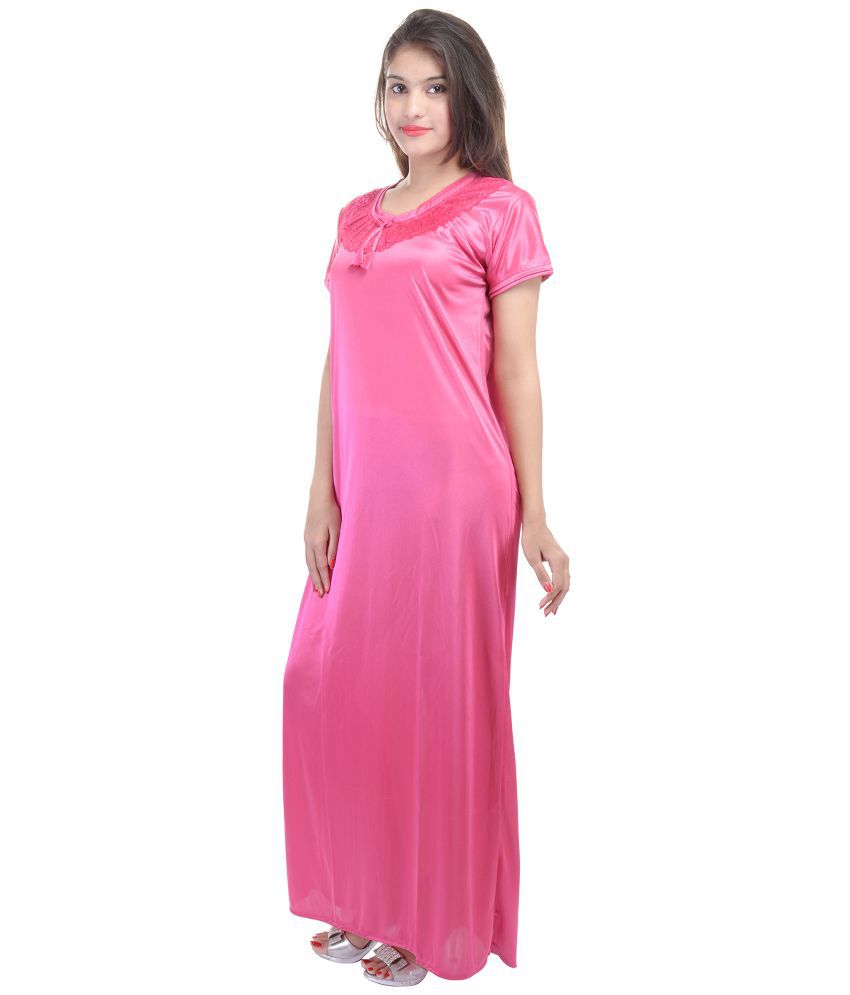 Buy Rajasthani Sarees Pink Satin Nighty & Night Gowns Online at Best ...