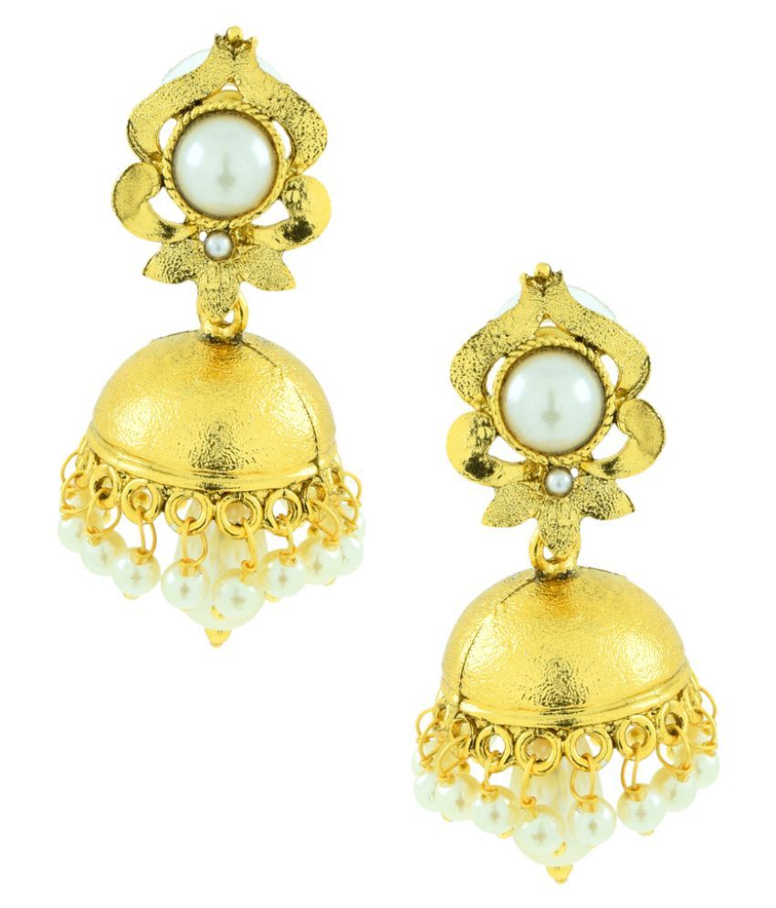 The Jewelbox Brass Gold Plating Pearls Studded Gold Coloured Earrings ...