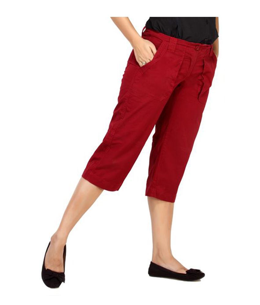 Buy London Bee Maroon Cotton Capris Online at Best Prices in India ...