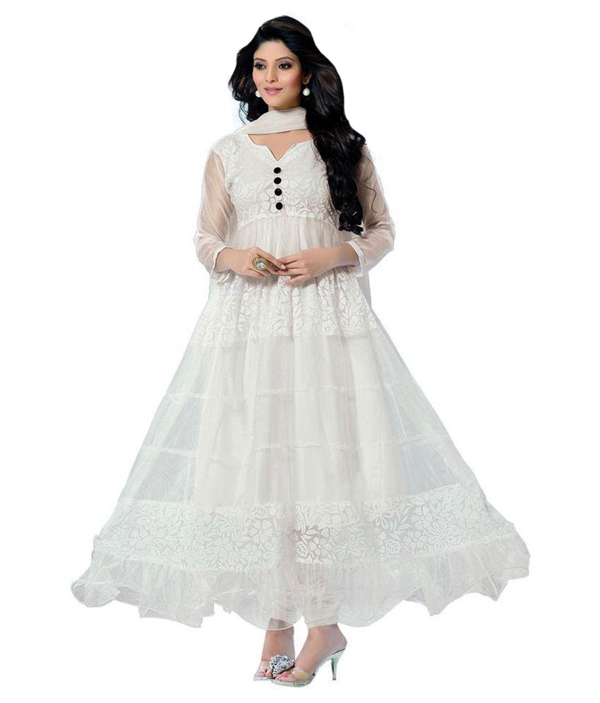 white anarkali dress material