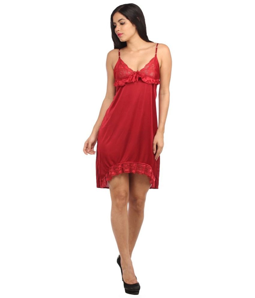 Buy Boosah Satin Baby Doll Dresses Without Panty - Red Online at Best ...