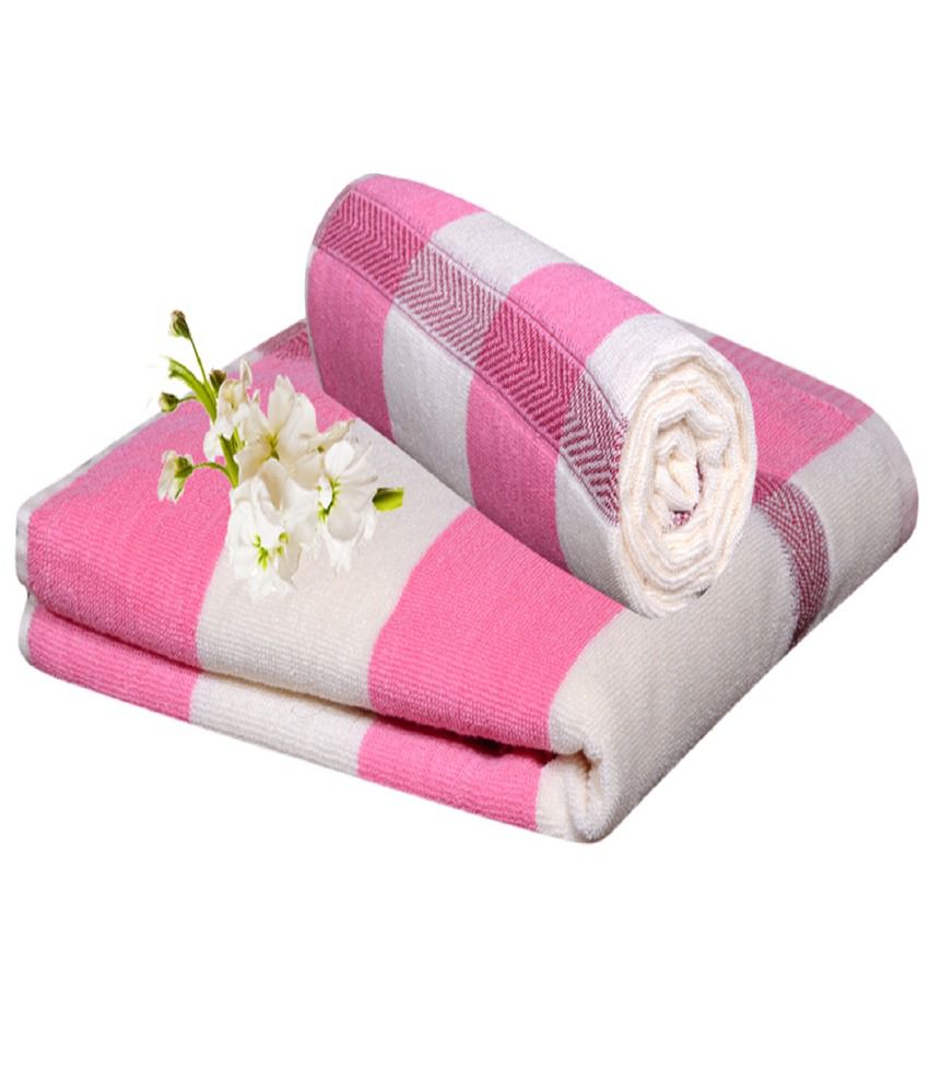     			Homesazz Pink Cotton Bath Towel - Set of 2