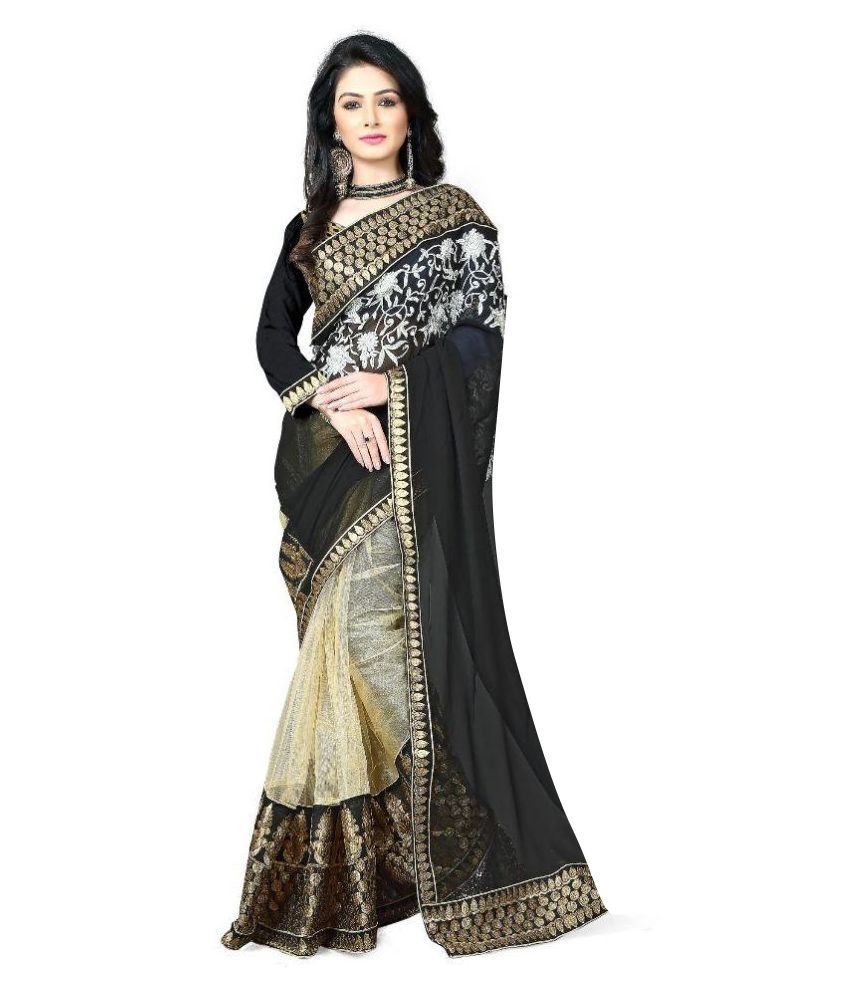 Kunjal Fashion Black Chiffon Saree - Buy Kunjal Fashion Black Chiffon ...