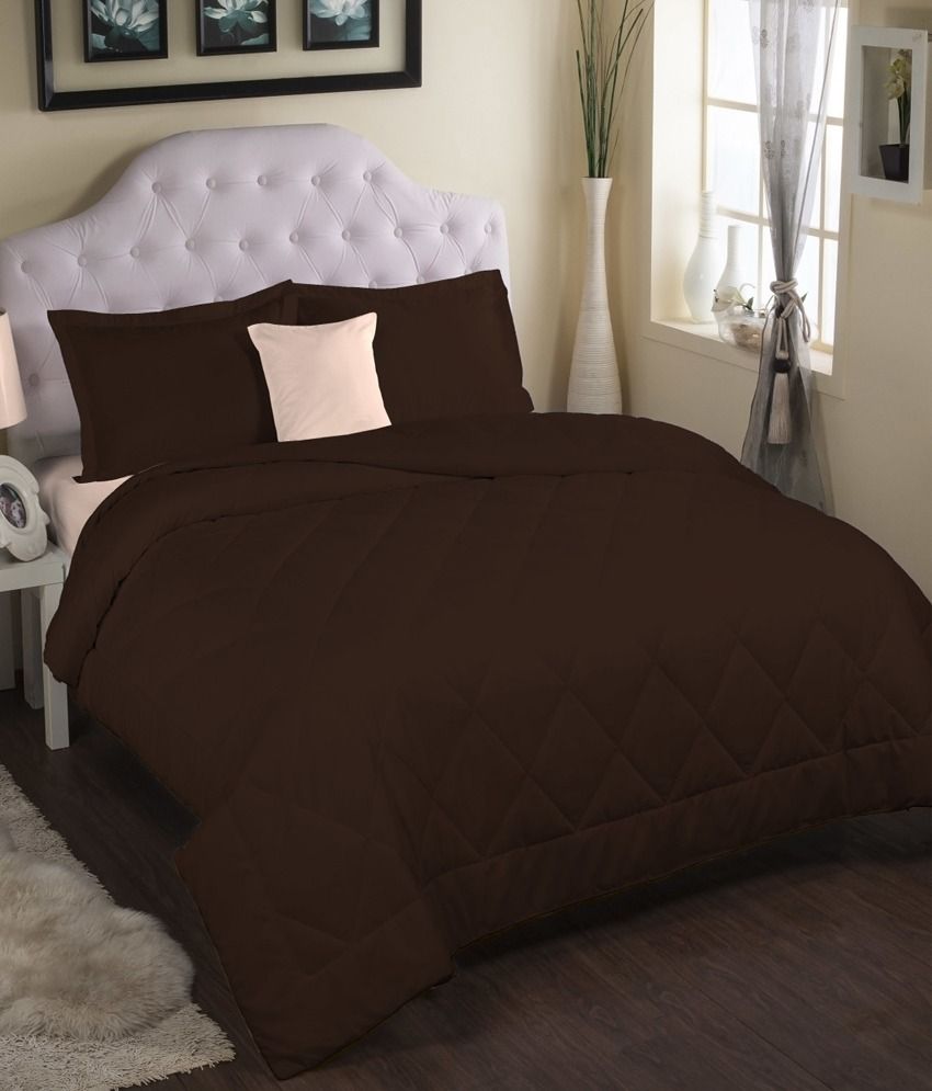 Portico New York Brown Cotton Printed Bedsheet with 2 Pillow Cover