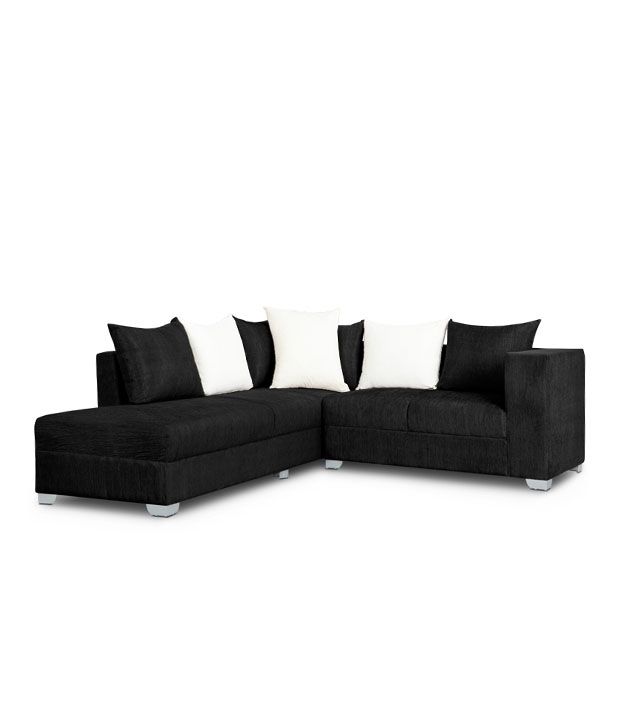 S K Furniture Fontaine Black L Shape Sofa With Pouffe