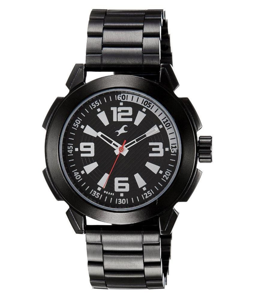 fast track black metal watch