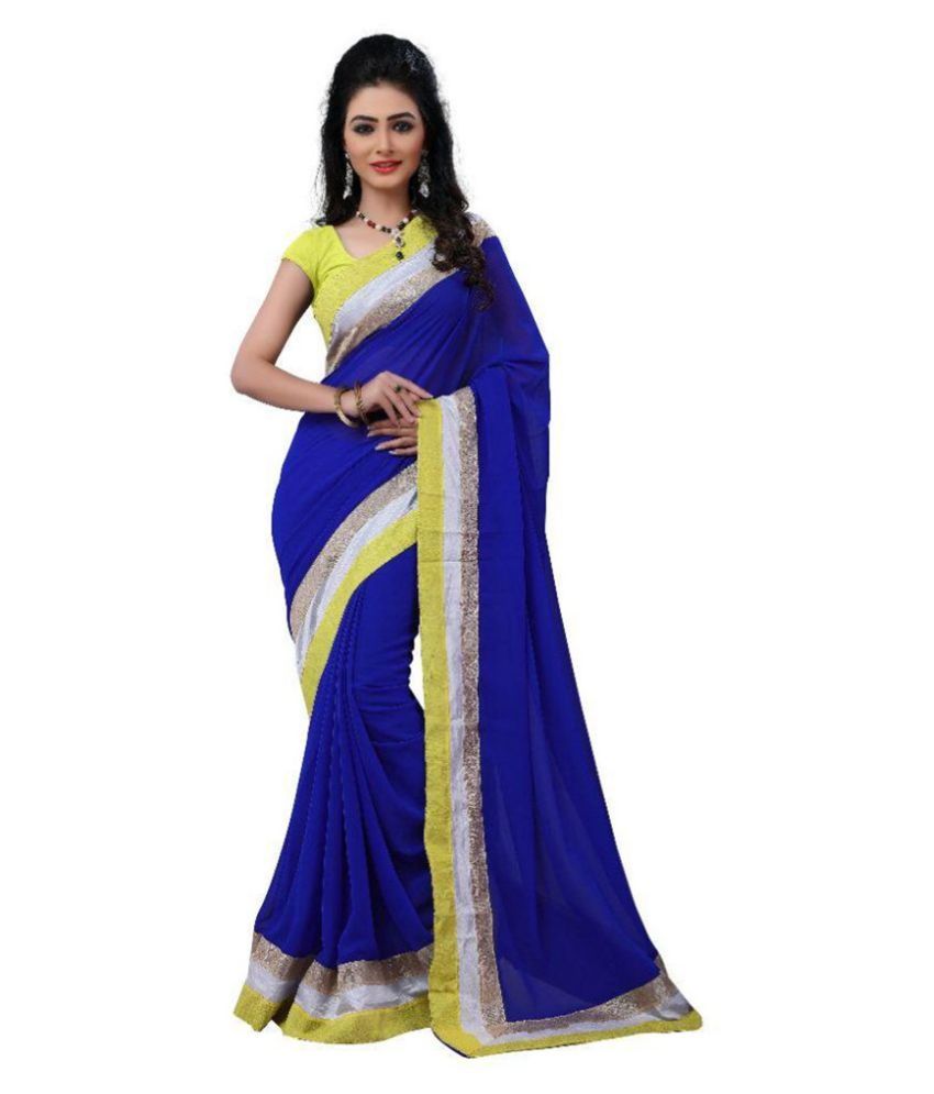 dark blue chiffon saree