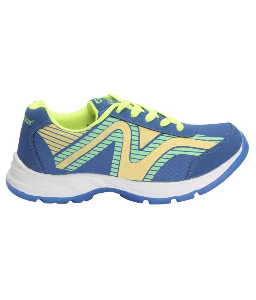 blue and gold track shoes