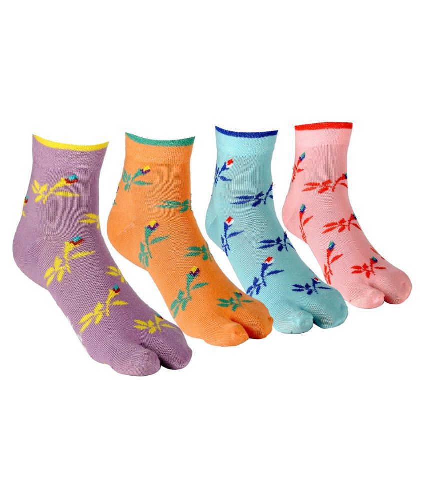     			Texlon Multicolor Cotton Ankle Length Socks for Women - Pack of 4