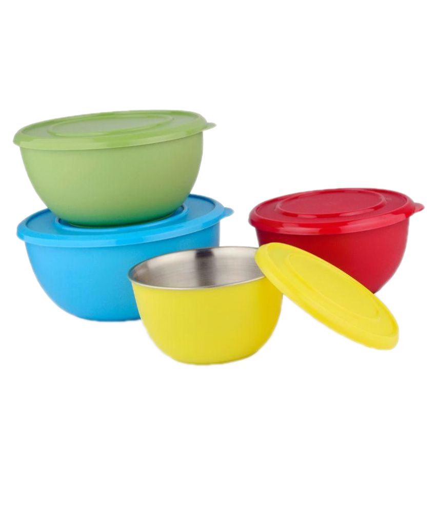Liefde Microwave Safe Stainless Steel Plastic Coated Serving Bowl Set Of 4 Liefde Microwave Safe Stainless Steel Plastic Coated Serving Bowl Set Of 4