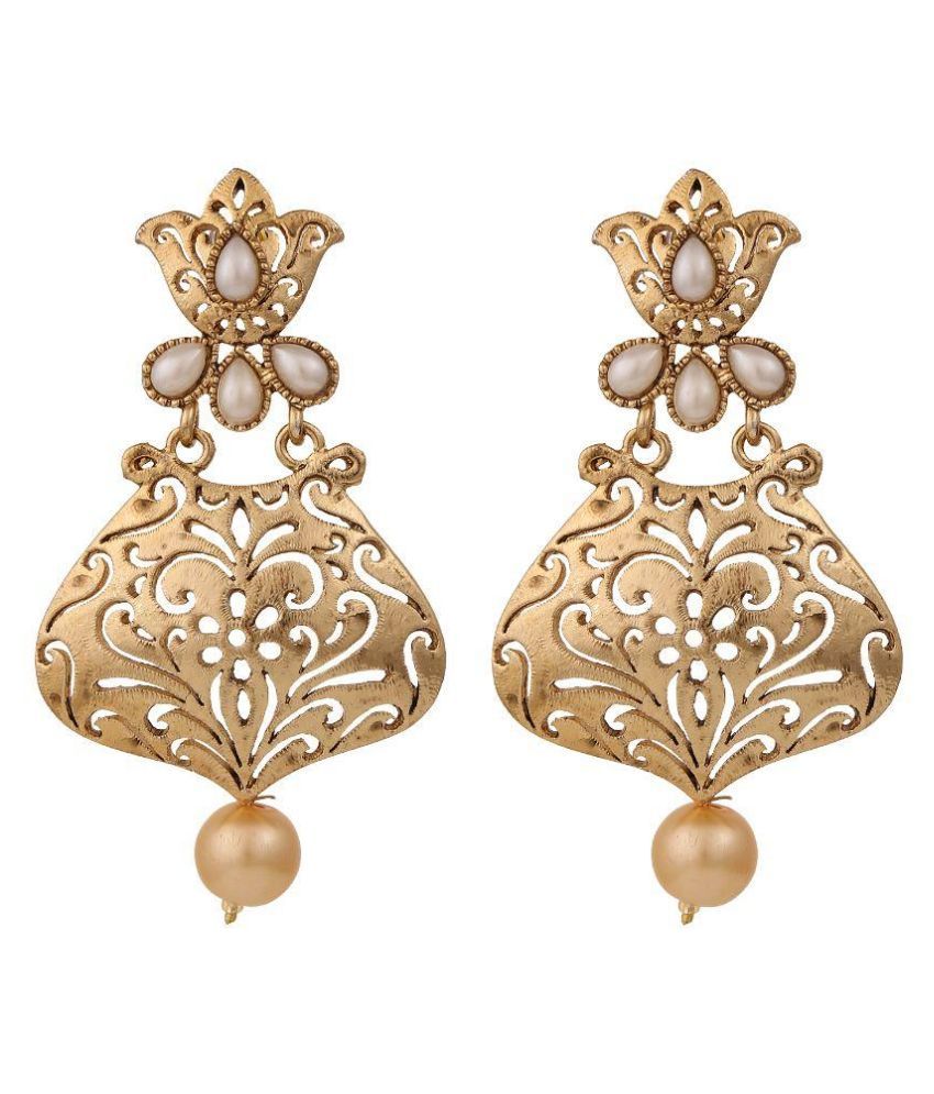 Voril Fashion Alloy Gold Plating Pearls Studded Gold Coloured Earrings ...