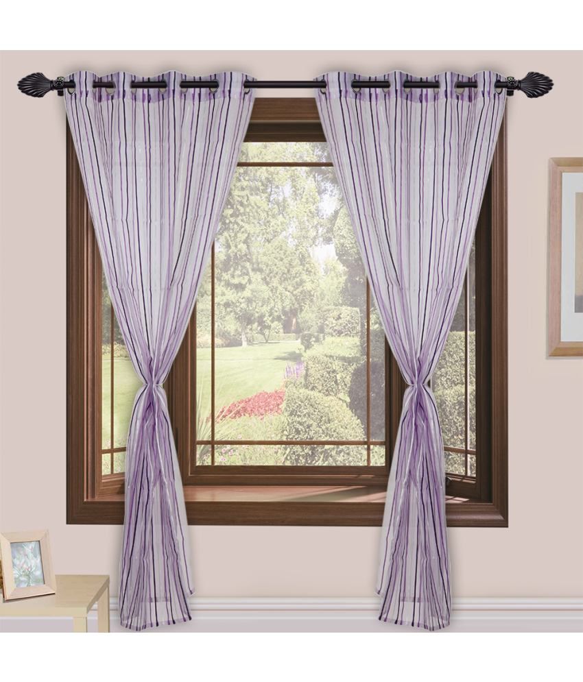     			Homefab India Stripes Transparent Eyelet Long Door Curtain 8ft (Pack of 2) - Purple