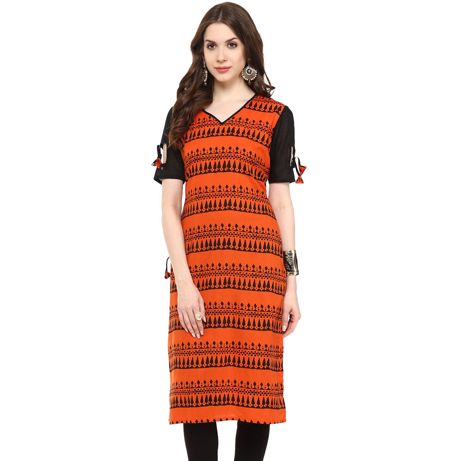 Pannkh Orange Cotton Straight Kurti - Buy Pannkh Orange Cotton Straight ...