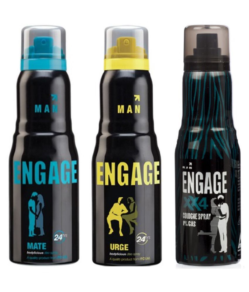 Engage Combo(Mate+Urge) & XX4 Cologne Free Deodorant Spray 150 Ml Pack Of 3