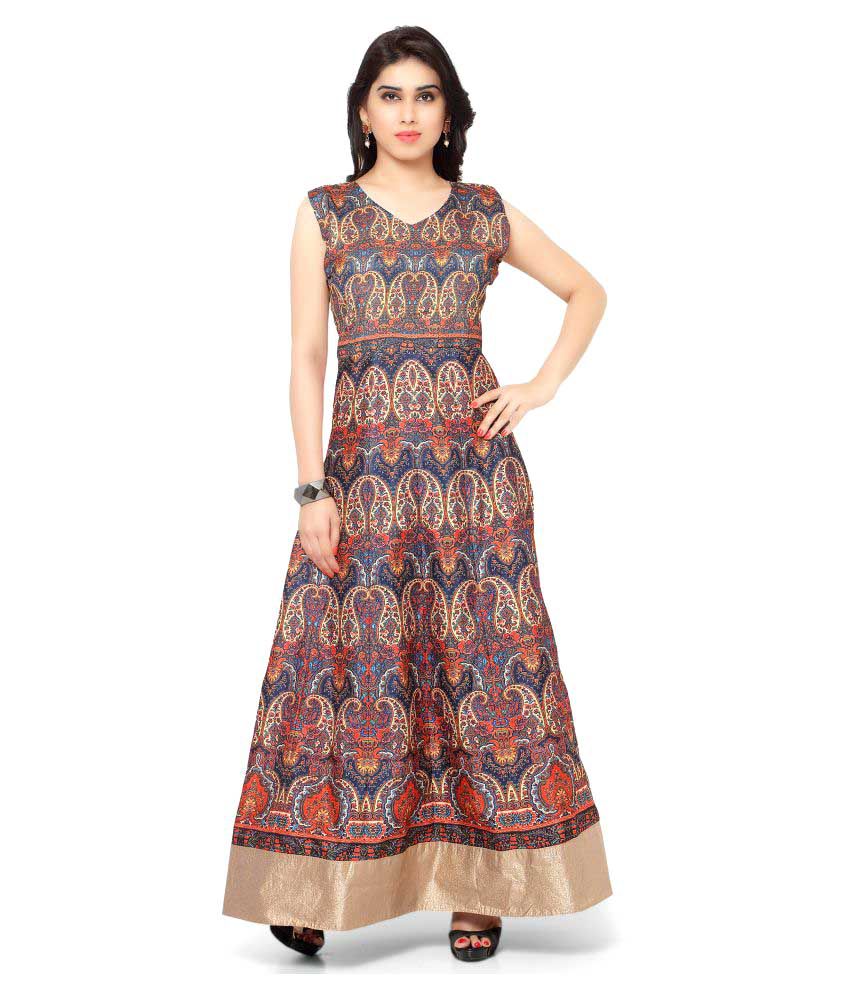 Ethenic World Multicoloured Bhagalpuri Silk Anarkali Gown Semi-Stitched ...