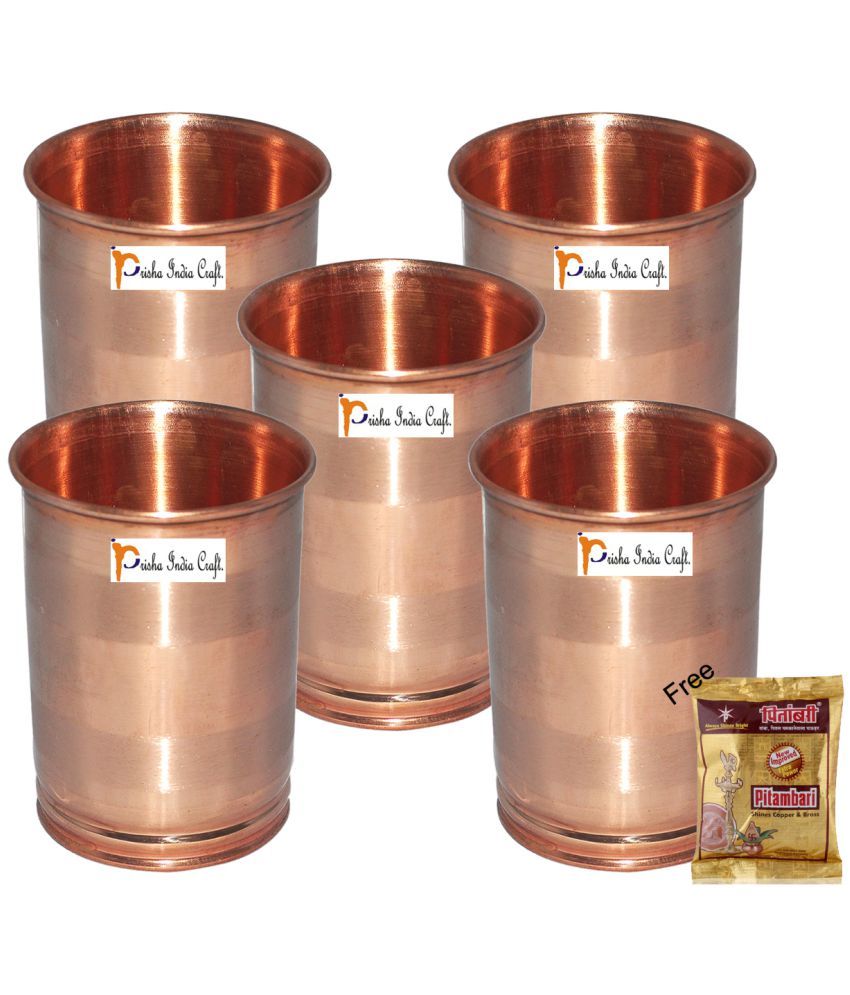 Set of 5 Prisha India Craft ® Drinking Copper Glass Tumbler Handmade Water Glasses Traveller #039;s Copper Mug Copper Cup
