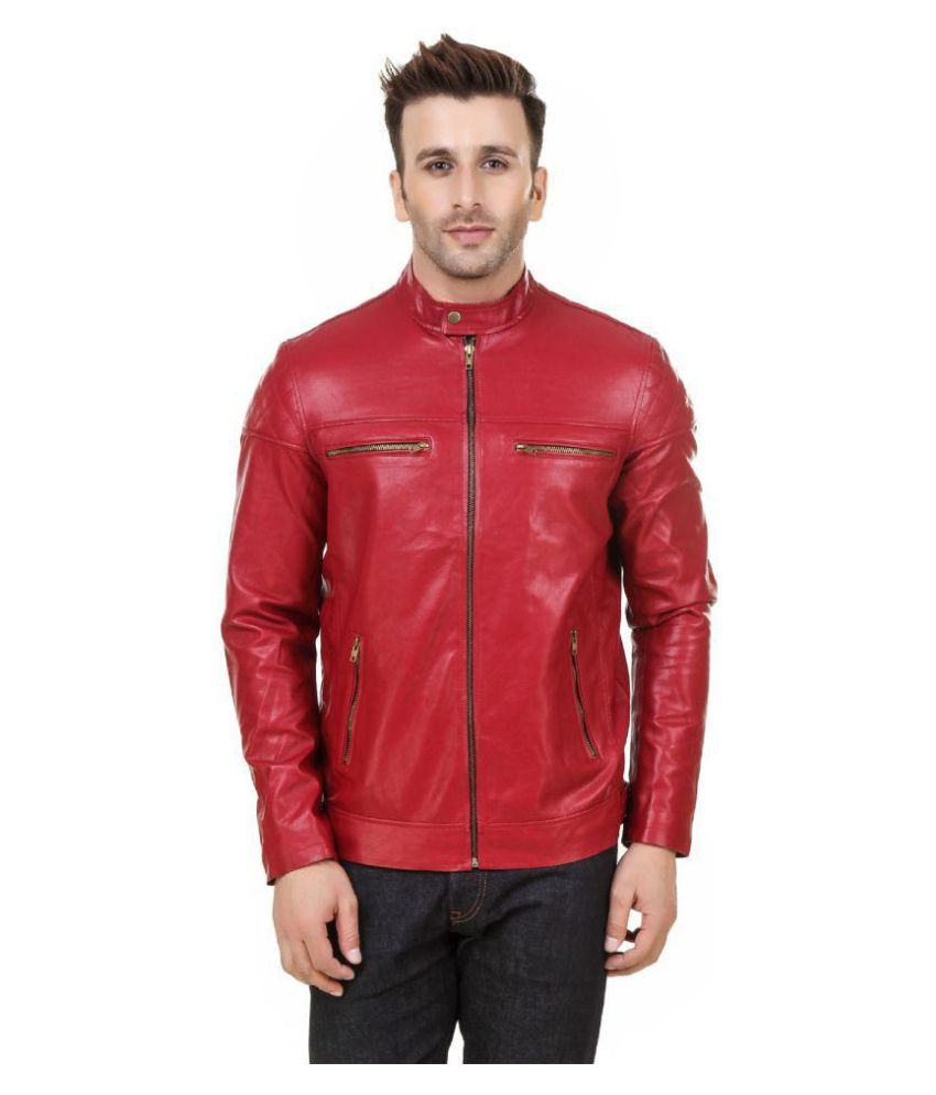 Zipper Red Leather Jacket - Buy Zipper Red Leather Jacket Online at ...