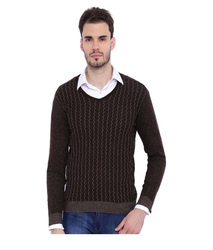 mens dark brown v neck sweater