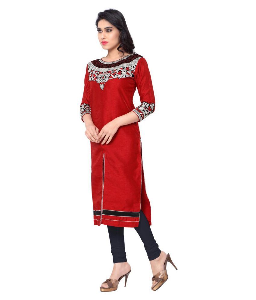 Insta Style Red Bangalore Silk Straight Kurti - Buy Insta Style Red ...