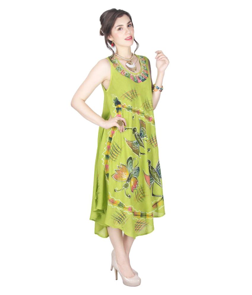 CRYSTAL Green Cotton Dresses - Buy CRYSTAL Green Cotton Dresses Online ...